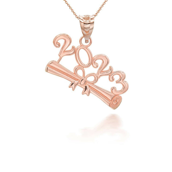14K Solid Gold Class of 2023 Graduation Diploma Pendant Necklace