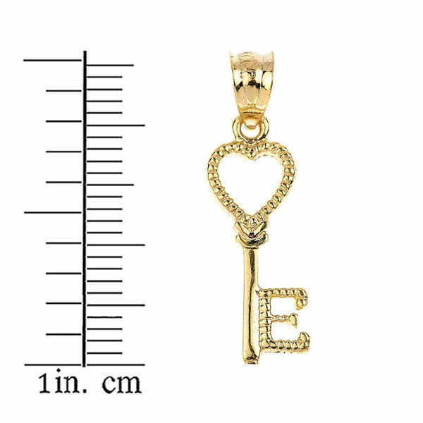 14k Real Yellow Gold Open Love Heart Key Letter E Pendant Necklace Valentine's