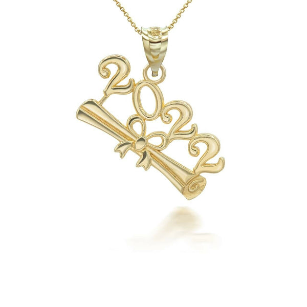 10K Solid Gold Class Of 2022 Graduation Diploma Pendant Necklace