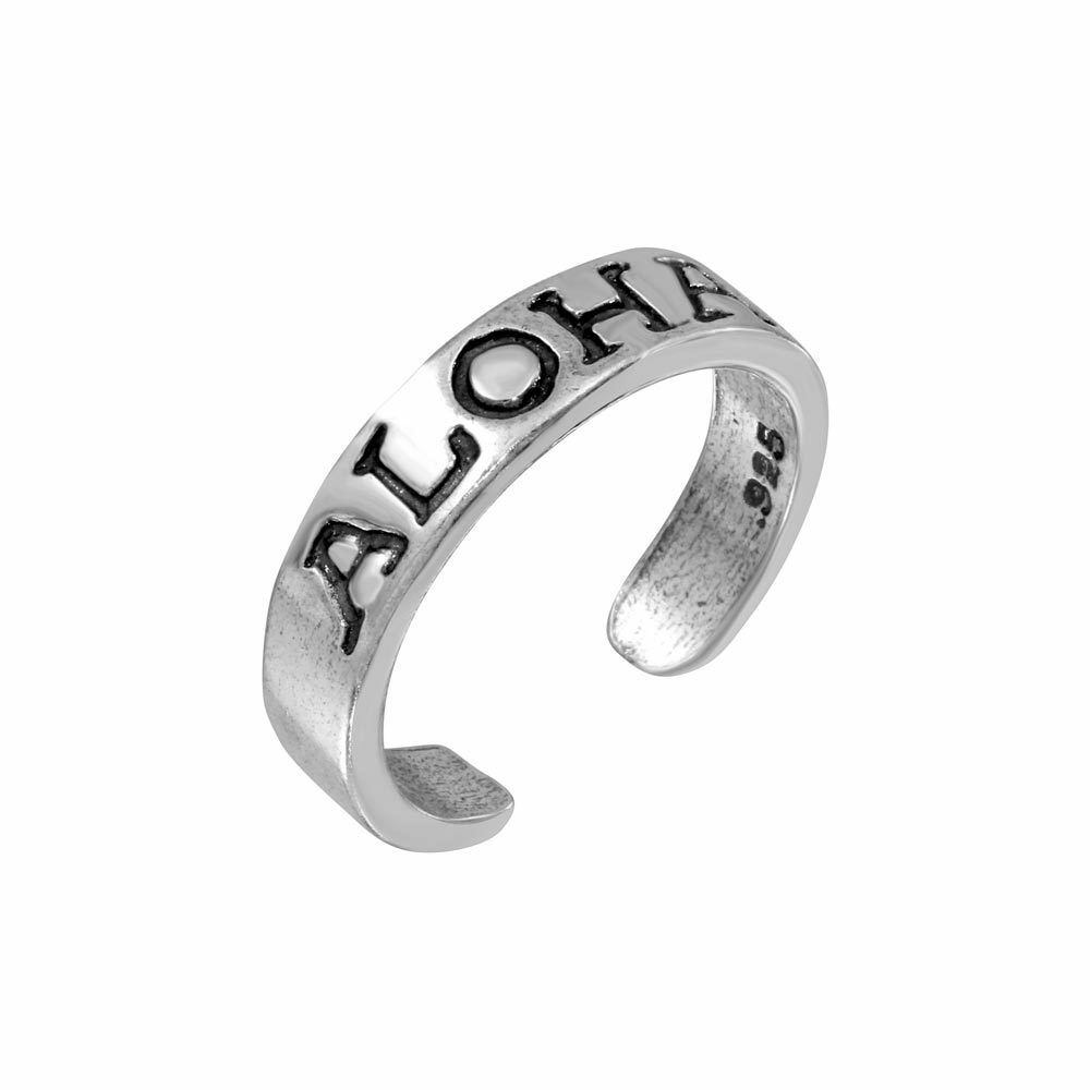 925 Sterling Silver Engraved ALOHA Adjustable Toe Ring / Finger Ring