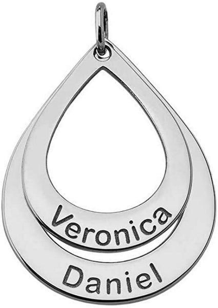 Personalized Engrave Name Teardrop Silver Pendant Necklace