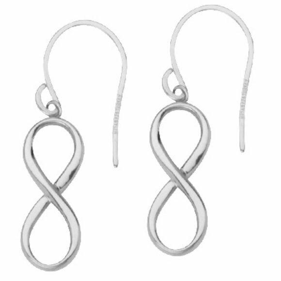 925 Sterling Silver Rhodium/White Gold Dangle Infinity Earrings Set