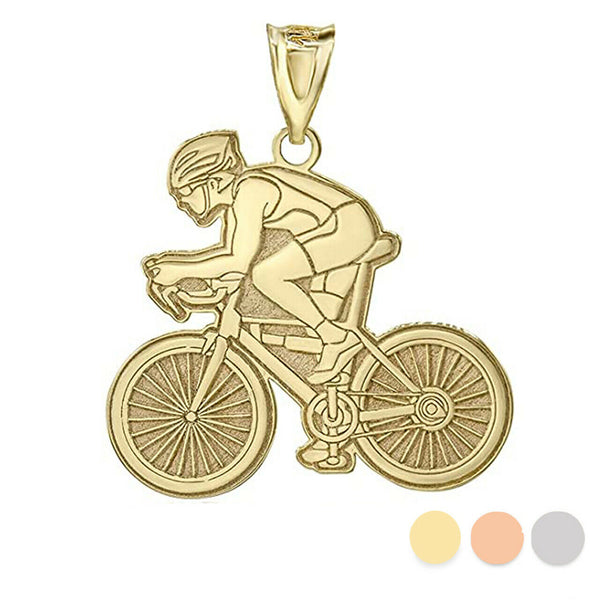 Personalized Name 10k 14k Solid Gold Cyclist Cycling Road Bike Pendant Necklace