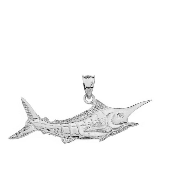 Sterling Silver Fishing Sport Marlin Billfish Rigid Dorsal Fin Pendant Necklace