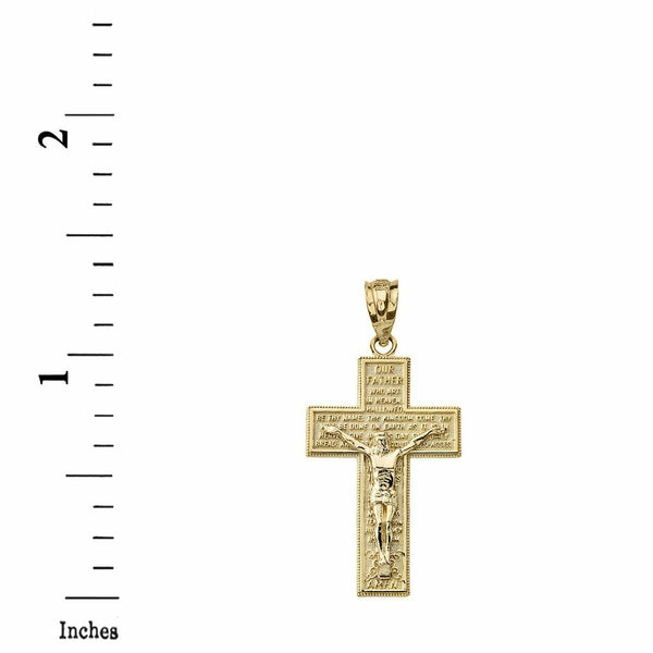 14k Yellow Gold The Lords Our Father Prayer Crucifix Cross Pendant Necklace