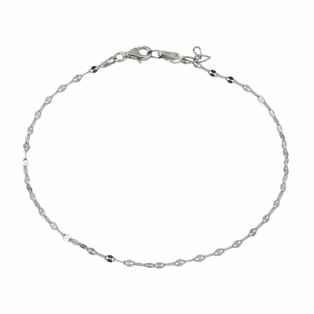 Sterling Silver 925 Rhodium Plated Open Confetti DC Link Anklet 9"-10"