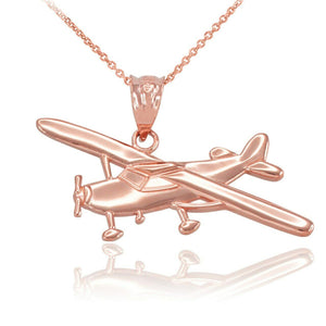 14k Solid Rose Gold Piper Tri Pacer PA-20 Aircraft Airplane Pendant Necklace