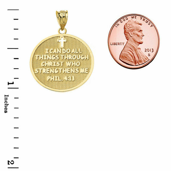 Solid Gold Philippians 4:13 I Can Do All Things Through Christ Pendant Necklace