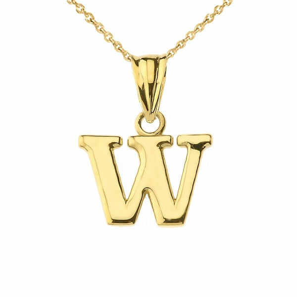 10k Solid Yellow Gold Small Mini Initial Letter W Pendant Necklace