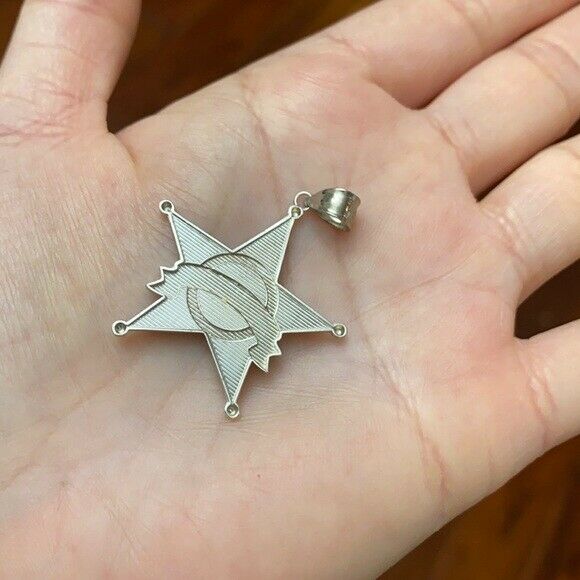 925 Sterling Silver Star Sheriff Badge Public Safety Textured Pendant Necklace