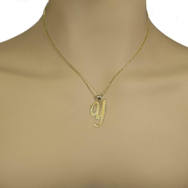 10k Solid Yellow Gold Cursive Initial Letter Y Pendant Necklace