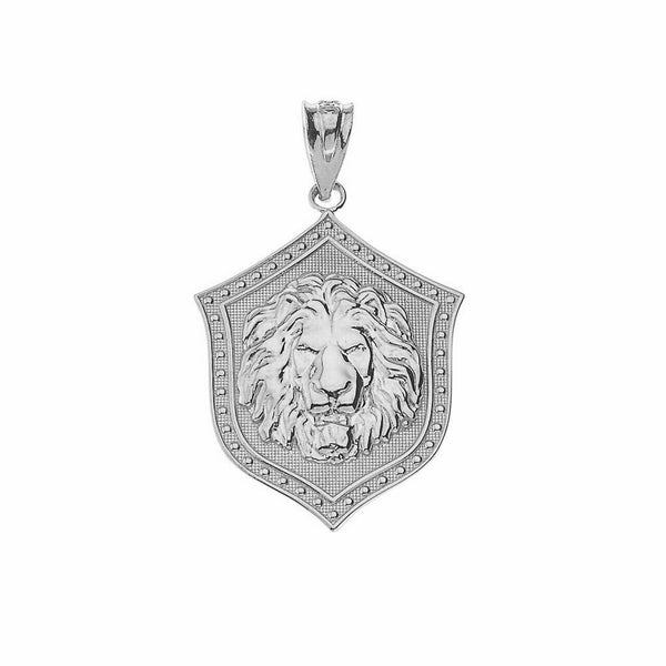 925 Sterling Silver Lion Head Shield Protection Pendant Necklace