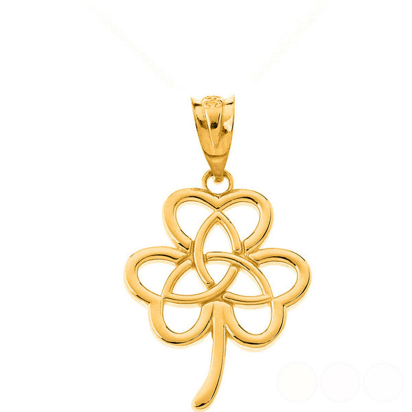 10K Solid Gold Celtic Triquetra Trinity Knot Flower Pendant Necklace