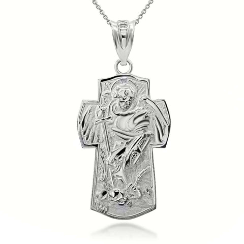 925 Sterling Silver Saint St Michael Archangel Cross Pendant Necklace