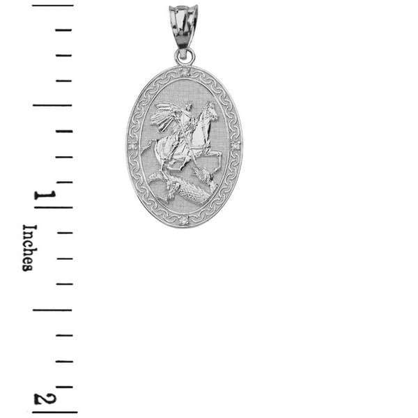 Silver St. Saint George Dragon Engravable Medallion Prayer Pendant Necklace S L