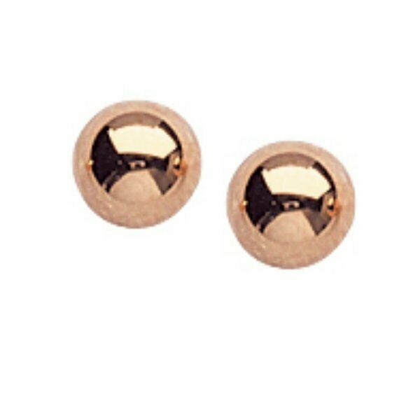 14K Solid Gold Mini Ball Stud Earrings 6 mm, 7 mm, 8 mm Yellow, Rose, White