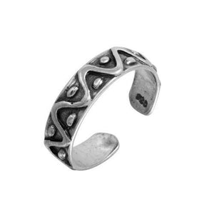 Fine 925 Sterling Silver Oxidized Wave Design Adjustable Toe Ring / Finger Ring