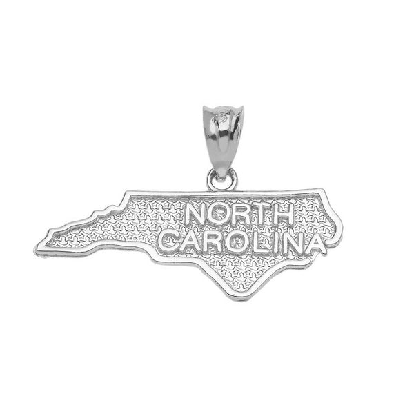 .925 Sterling Silver North Carolina State United States Map Pendant Necklace