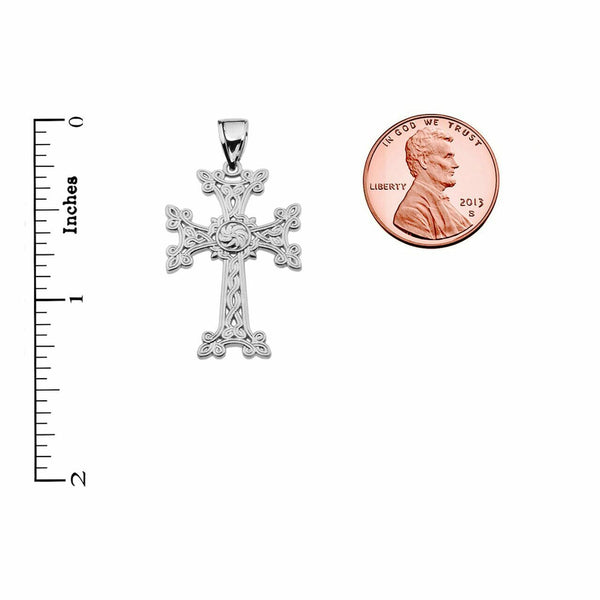 925 Sterling Silver Eternity "Khachkar" Armenian Cross Pendant Necklace Small