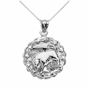 925 Sterling Silver Taurus May Zodiac Sign Round Pendant Necklace