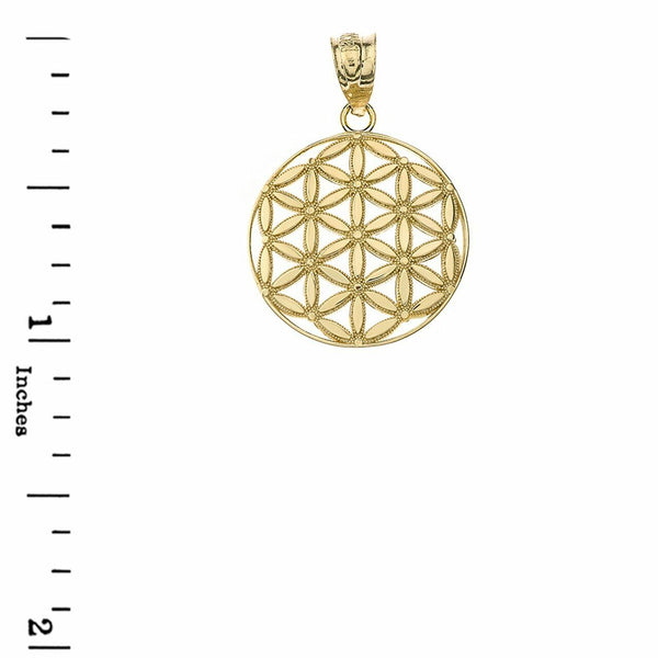 14K Solid Yellow Gold Flower of Life Sacred Geometry Pendant Necklace