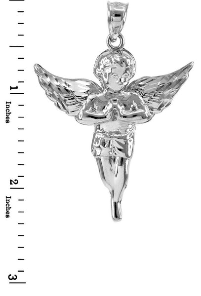 10K Solid White Gold Diamond Cut Angel Pendant Size Small, Medium, Large