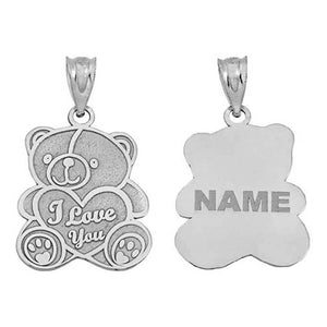 Personalized Engrave Name Silver Heart I Love You Teddy Bear Pendant Necklace