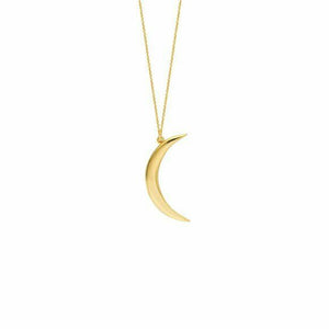 14K Solid Gold Small Half Moon Crescent Pendant Necklace - Adjustable 16"-18"