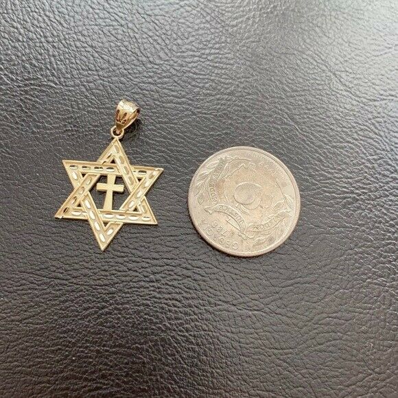 Solid 10k Rose Gold Jewish Star of David Cross Pendant Necklace Medium 1.25"