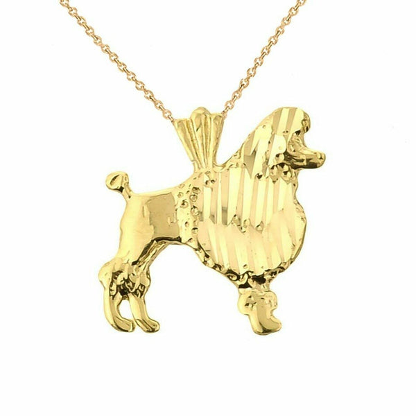 14k Yellow Gold Diamond Cut Poodle Charm Pendant Necklace