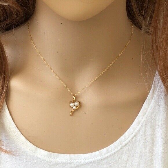 14K Solid Gold Small Pearl Pendant Dainty Necklace 16"-18" adjustable