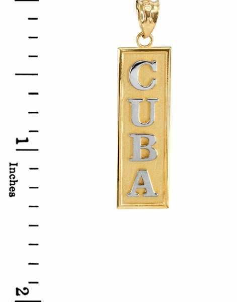10k Solid Two Tone Gold CUBA Pendant Charm Necklace