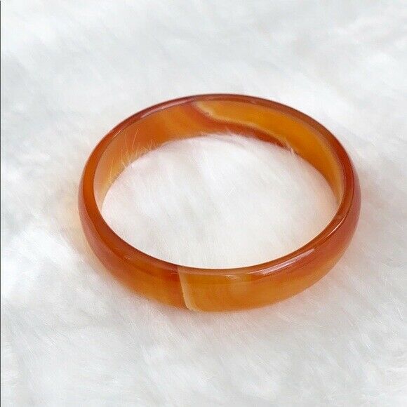 Natural Orange Red White Agate Bangle Inner Diameter 52 mm - D Shape Kid Size