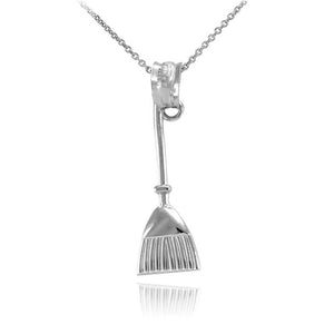 Sterling Silver Household Cleaning Broom Stick Pendant Necklace Witch Halloween