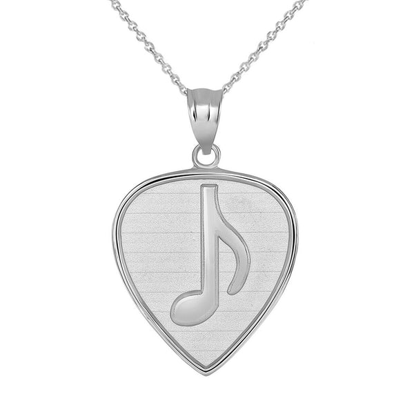 925 Sterling Silver Guitar Pick with Engraved Music Eighth Note Pendant Necklace