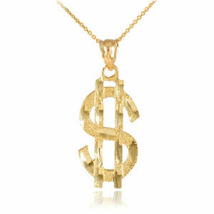 Solid Yellow Gold 10K Dollar Sign Money Pendant Necklace Baller Pimp