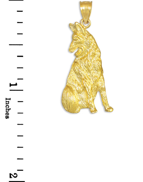 10K Solid Gold German Shepherd Dog Pendant Necklace Yellow, Rose, White