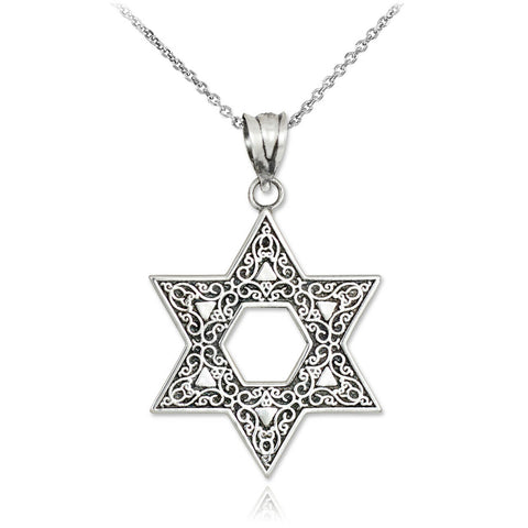 Vintage-Style Oxidized Silver Reversible Jewish Star of David Pendant Necklace