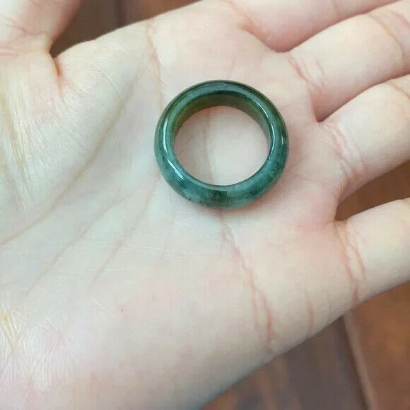 Green Natual Jade Band Ring Big Size 6.5 - Unisex Width 6mm