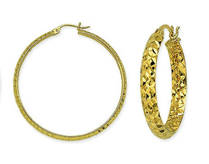14K Solid Yellow Gold 4 MM Diamond-Cut Hoop Earrings  25 mm 30 mm 40 mm