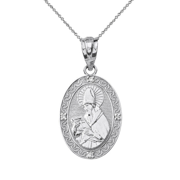 Solid 14k Gold Diamond Engravable Saint Augustine Oval S Pendant Necklace 1.04"