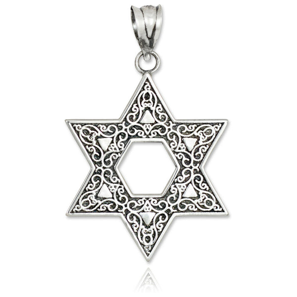 Vintage-Style Oxidized Silver Reversible Jewish Star of David Pendant Necklace