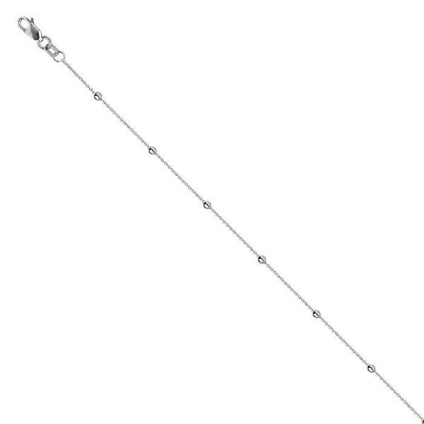 14K Solid White Gold Bead Station Cable Chain Anklet - Yellow 9"-10" adjustable