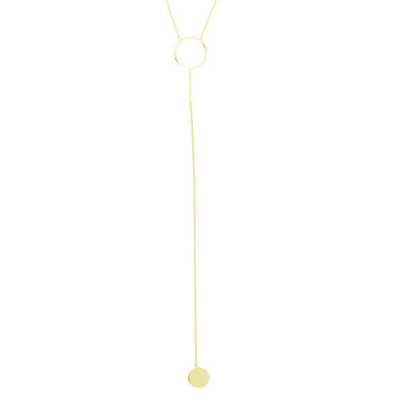 14K Solid Yellow Gold Dangle Drop Hawley St. Circle Disk Disc Lariat Necklace