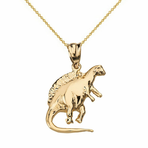 14k Solid Yellow Gold Spinosaurus Dinosaur Charm Pendant Necklace