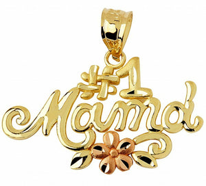 14k Solid Gold Number One #1 Mama Two Tone Pendant Necklace Mother Day Gift