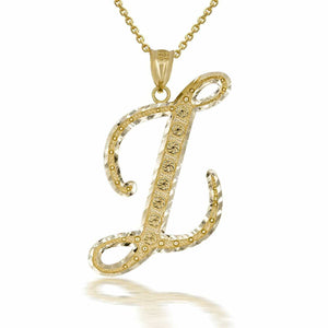 10k Solid Yellow Gold Cursive Initial Letter Z Pendant Necklace