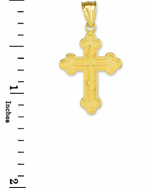 10k Solid Yellow Gold Eastern Orthodox Christian Cross Charm Pendant Necklace