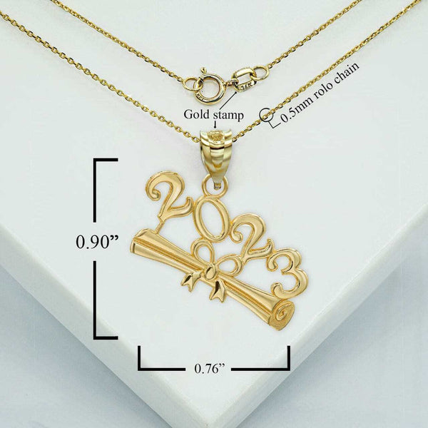 14K Solid Gold Class of 2023 Graduation Diploma Pendant Necklace