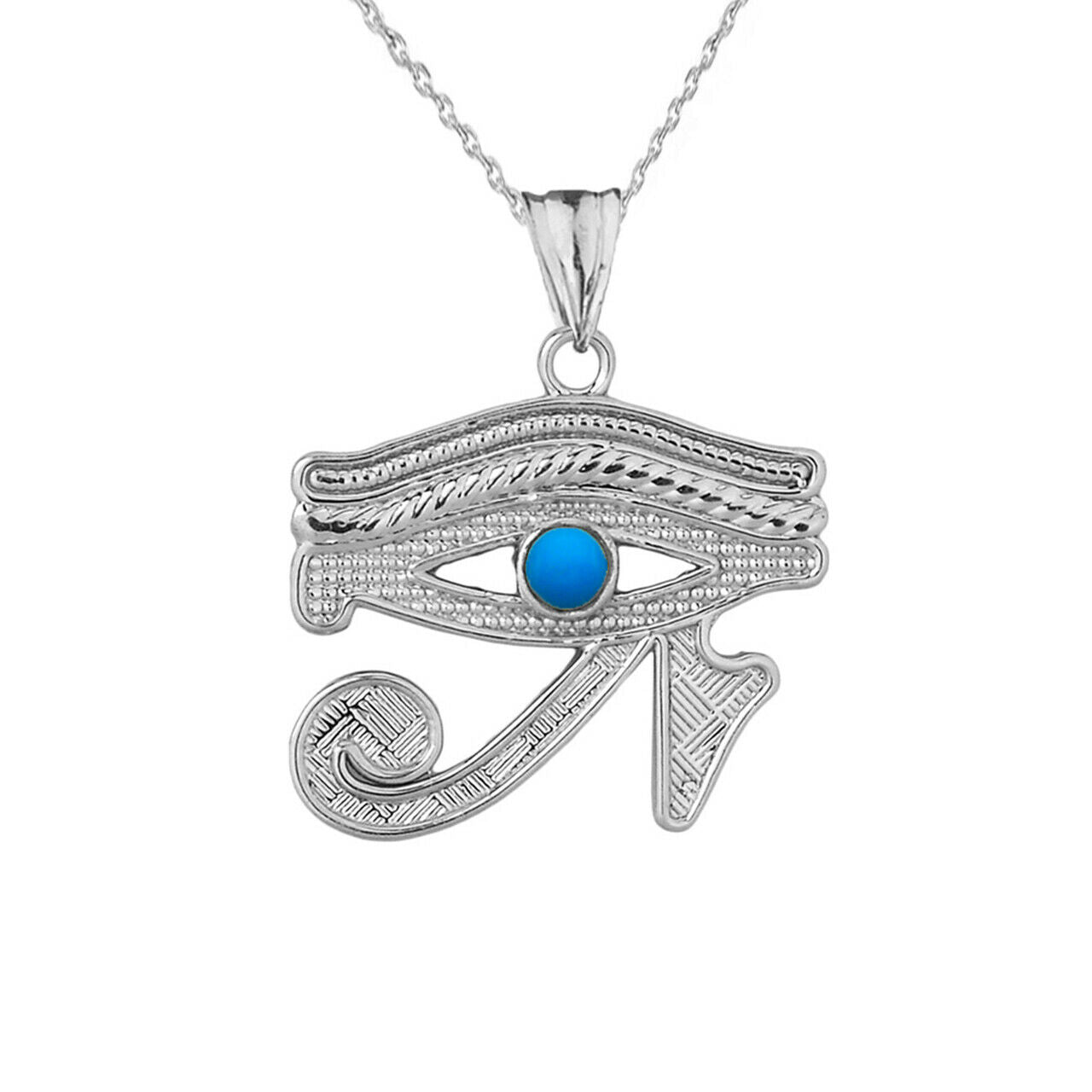 Sterling Silver Eye of Horus (RA) Turquoise Stone Pendant Necklace Made USA